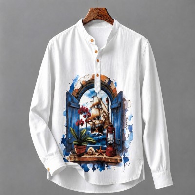 Men's Luxury Full Sleeve 100% Cotton Print Katua
