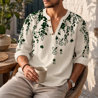 Men's Luxury Full Sleeve 100% Cotton Print Katua