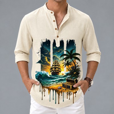 Men's Luxury Full Sleeve 100% Cotton Print Katua